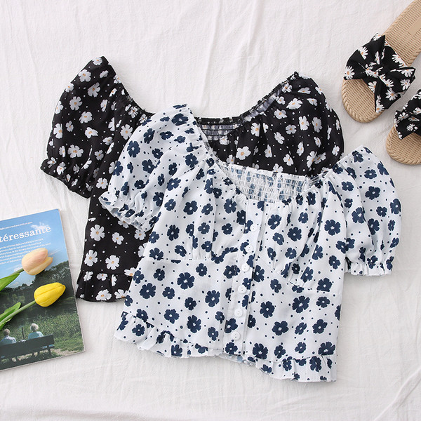 Modern női virágos ing csónakos nyakkivágással