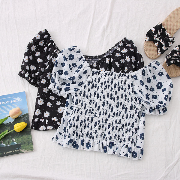 Modern női virágos ing csónakos nyakkivágással