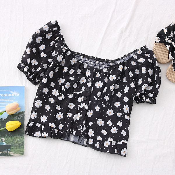 Modern női virágos ing csónakos nyakkivágással