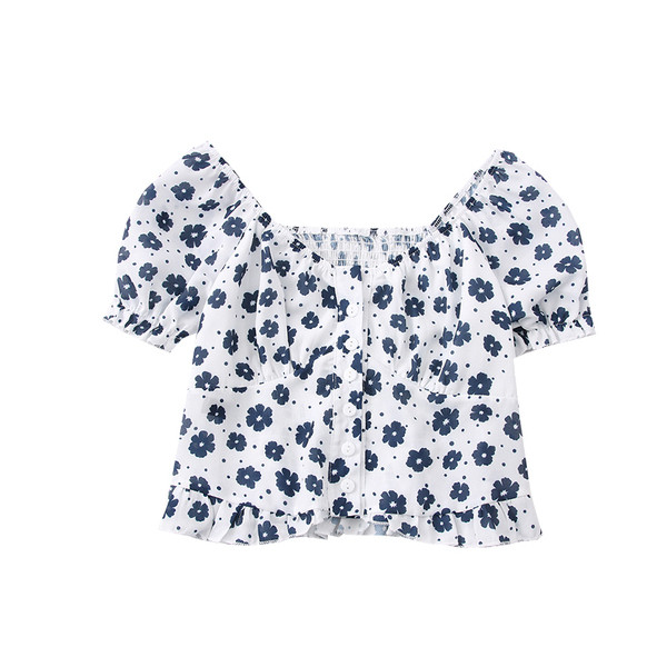 Modern női virágos ing csónakos nyakkivágással