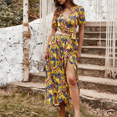 Set dama model nou din doua piese bluza + fusta cu fanta