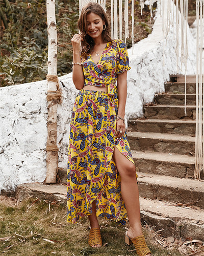 Set dama model nou din doua piese bluza + fusta cu fanta