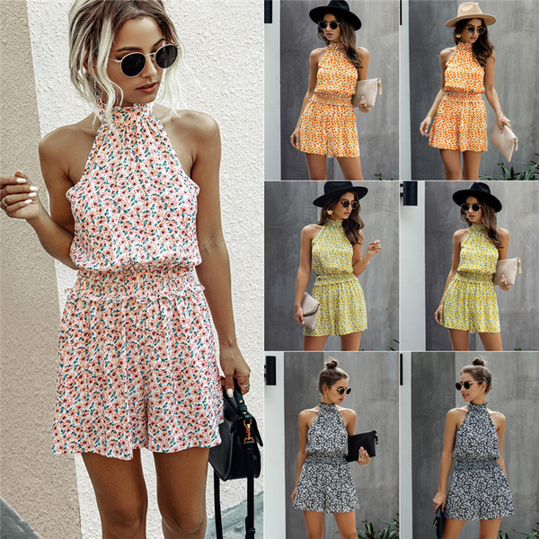 Νέο μοντέλο κοντή γυναικεία φόρμα με χαμηλό γιακά και λουλουδάτο μοτίβο
