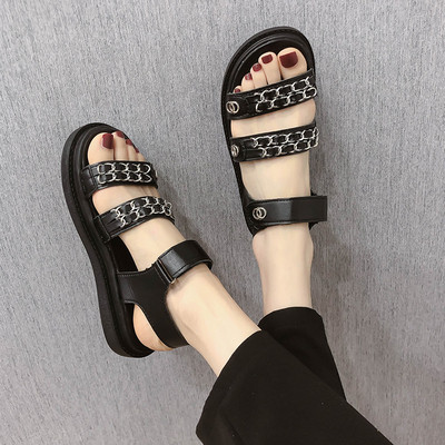 Sandale casual dama cu talpa plata si decor metalic
