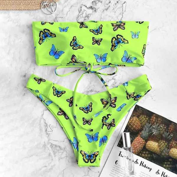 Liblikatega ujumistrikoo ja ristsidemetega paeltops