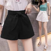Pantaloni scurți casual de damă cu talie înaltă și panglică