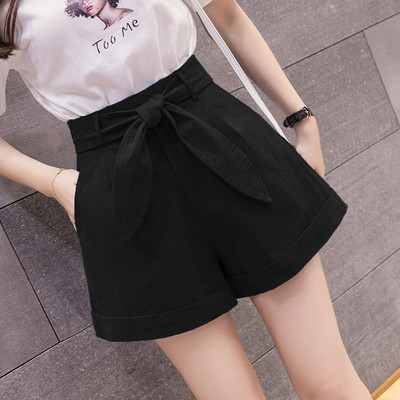 Pantaloni scurți casual de damă cu talie înaltă și panglică