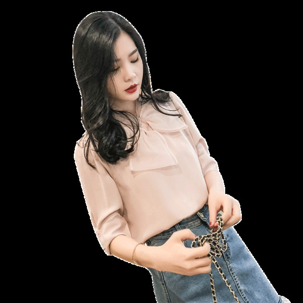 Modern női ing szalaggal és 3/4-es ujjal