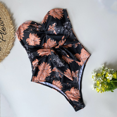 Costum de baie de dama intreg model NOU cu cravate si model floral