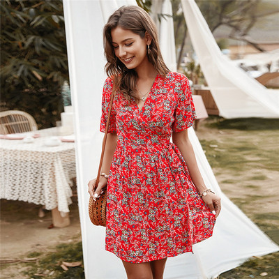 Rochie scurta de dama model nou cu cravate in talie si decolteu spitz