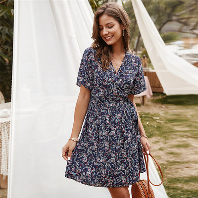 Rochie scurta de dama model nou cu cravate in talie si decolteu spitz