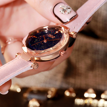 Νέο μοντέλο γυναικείο ρολόι και βραχιόλι με δερμάτινο λουράκι σε στρογγυλό σχήμα