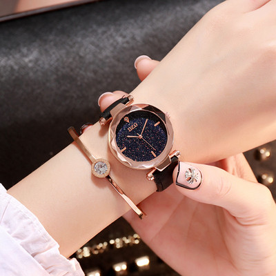 Jauna modeļa sieviešu pulksteņa ādas siksniņa apaļā formā