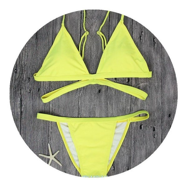 Γυναικείο μαγιό μπικίνι με τριγωνική επάνω μέρος και ψηλή μέση