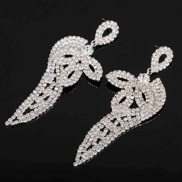 Stílusos női lógó fülbevaló ezüst kövekkel