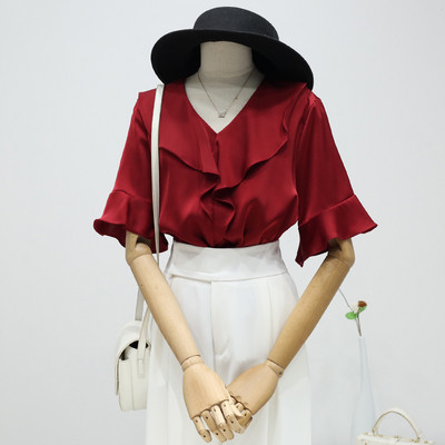 Модерна дамска блуза с 3/4 лотос ръкави и шпиц деколте
