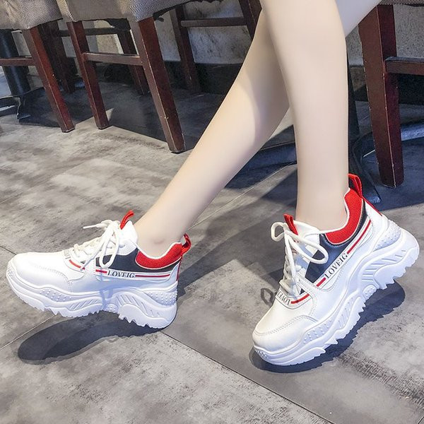 Νέο μοντέλο casual γυναικεία αθλητικά παπούτσια με τραχιά σόλα από οικολογικό δέρμα και κορδόνια