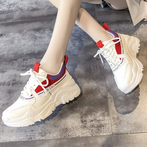 Νέο μοντέλο casual γυναικεία αθλητικά παπούτσια με τραχιά σόλα από οικολογικό δέρμα και κορδόνια