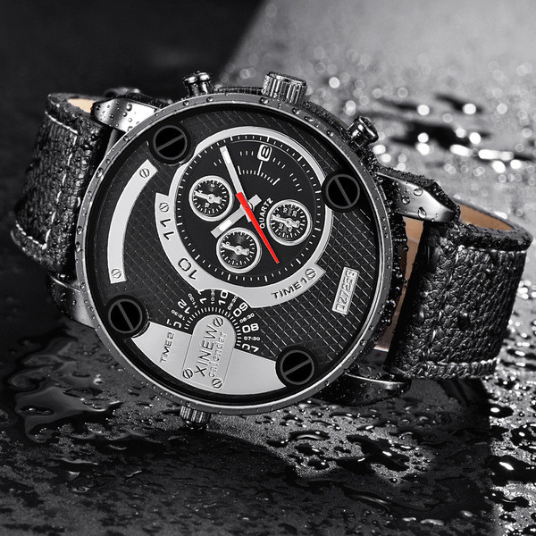 Férfi karóra számlappal és ökobőr szíjjal