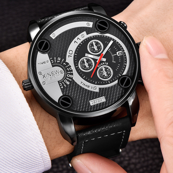 Férfi karóra számlappal és ökobőr szíjjal