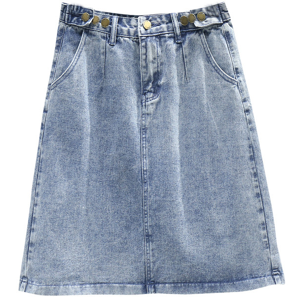Γυναικεία φούστα τζιν με τσέπες - ψηλή μέση
