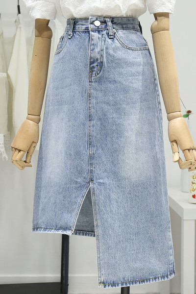 Aszimmetrikus farmer női szoknya magas derékkal