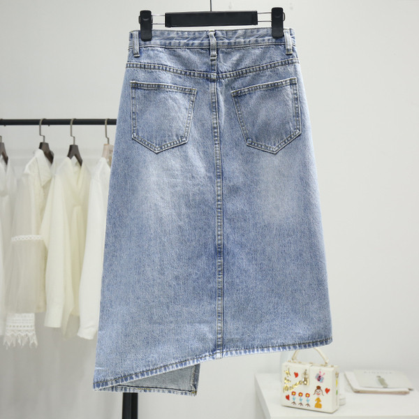 Aszimmetrikus farmer női szoknya magas derékkal