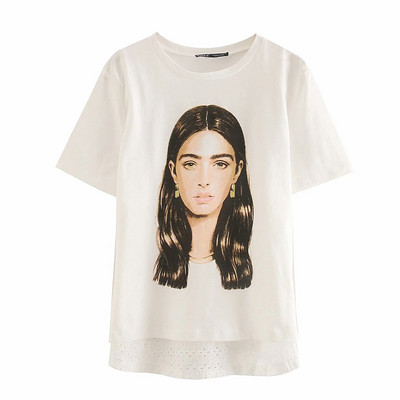 Tricou de dama de culoare alb cu imprimeu color