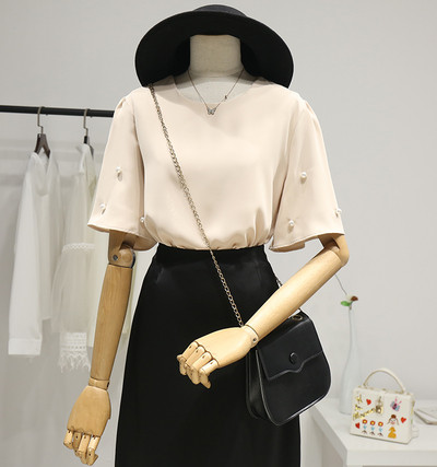 Νέο μοντέλο γυναικεία μπλούζα με πέρλες και στρογγυλή λαιμόκοψη