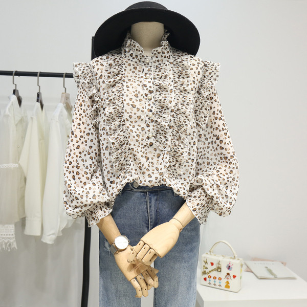 Modern női sifon ing alacsony gallérral és hosszú ujjal