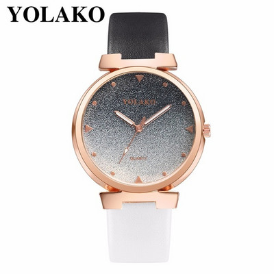 Μοντέρνο γυναικείο ρολόι με δερμάτινο λουράκι και στρογγυλό σχήμα