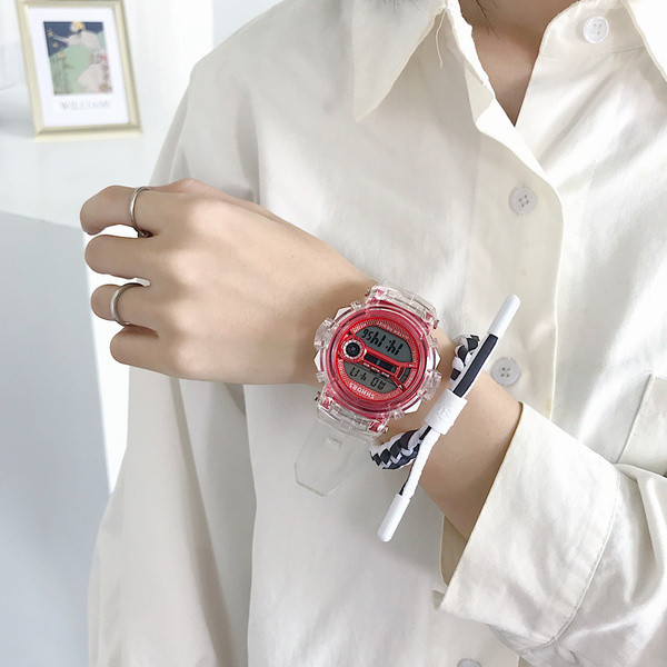 Női elektronikus átlátszó óra kerek formában