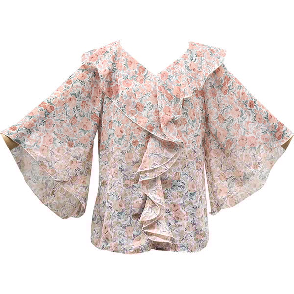 Värviline naiste särk spitsikaelusega ja laiade varrukatega