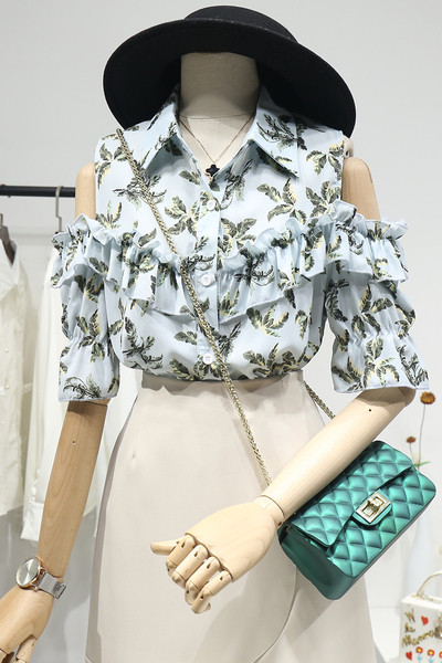 Új modell női ing klasszikus gallérral, csupasz vállú