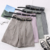 Pantaloni moderni de dama in carouri cu curea