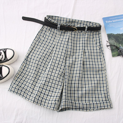 Pantaloni moderni de dama in carouri cu curea