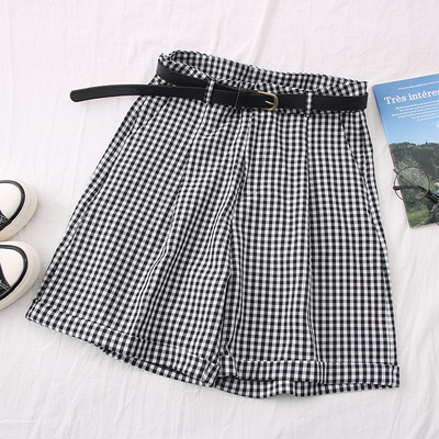 Pantaloni moderni de dama in carouri cu curea