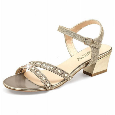 Sandale casual dama cu pietre si toc gros