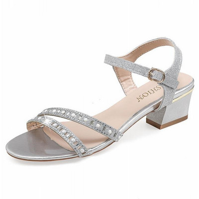 Sandale casual dama cu pietre si toc gros