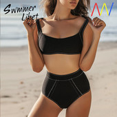 Costum de baie de damă în două părți - bustieră și pantaloni cu talie înaltă