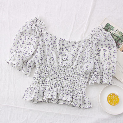 Bluza scurta de dama model nou cu decolteu patrat si model floral