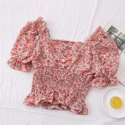 Bluza scurta de dama model nou cu decolteu patrat si model floral