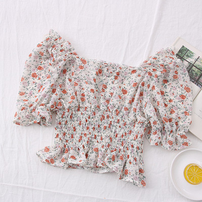 Bluza scurta de dama model nou cu decolteu patrat si model floral