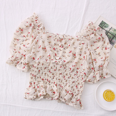 Bluza scurta de dama model nou cu decolteu patrat si model floral