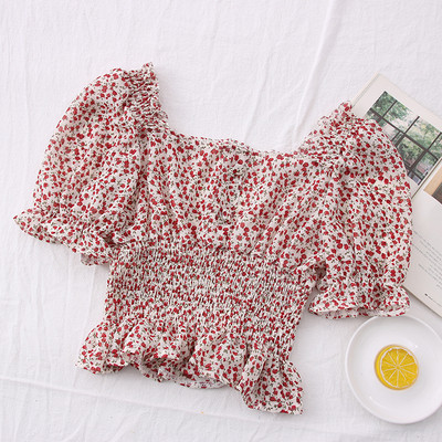 Bluza scurta de dama model nou cu decolteu patrat si model floral