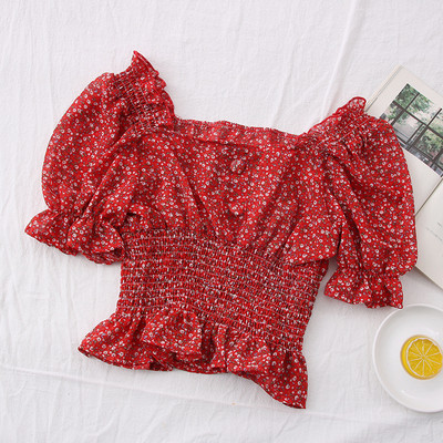 Bluza scurta de dama model nou cu decolteu patrat si model floral