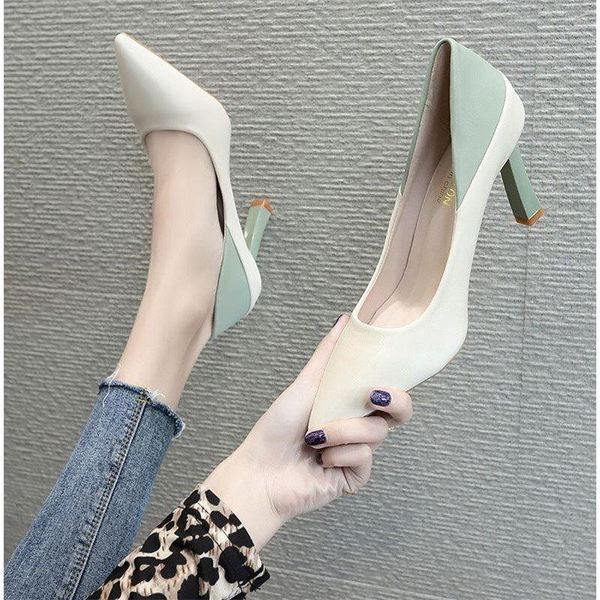 Elegantne õhukese kontsaga terava otsaga naiste kingade mudel