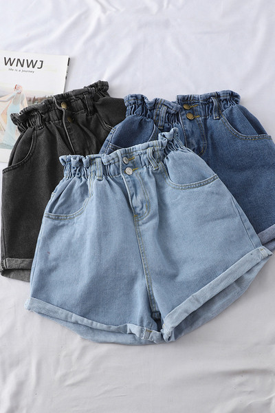 Naiste lühikesed kõrge vöökoha ja kummiga teksad