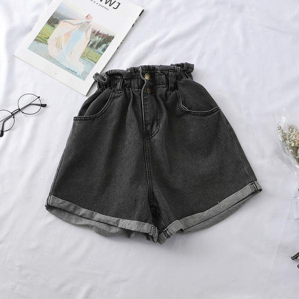 Naiste lühikesed kõrge vöökoha ja kummiga teksad