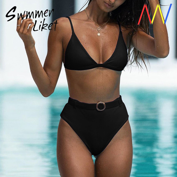 Naiste kaheosalised musta värvi ja kõrge vöökohaga püksid